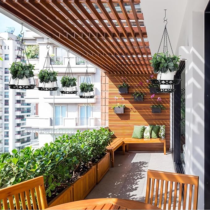 Enhon 3 Pack Plant Hanger, 12 Inch Metal Hanging Planter for Indoor Outdoor Plants, Classy Glossy Black Decorative Hanging Plant Shelf for Window Wall Ceiling Home Decor