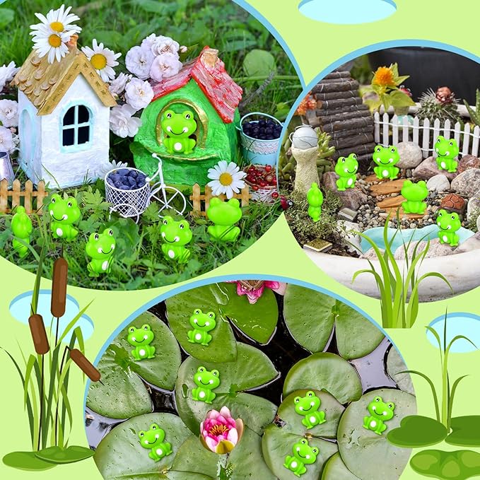 200 Pcs Mini Frog Garden Decor Green Frog Figurines Tiny Frogs Bulk Plastic Frogs Little Frogs for Fairy Moss Landscape DIY Craft Accessories Home Ornament Dollhouse (Classic Style)
