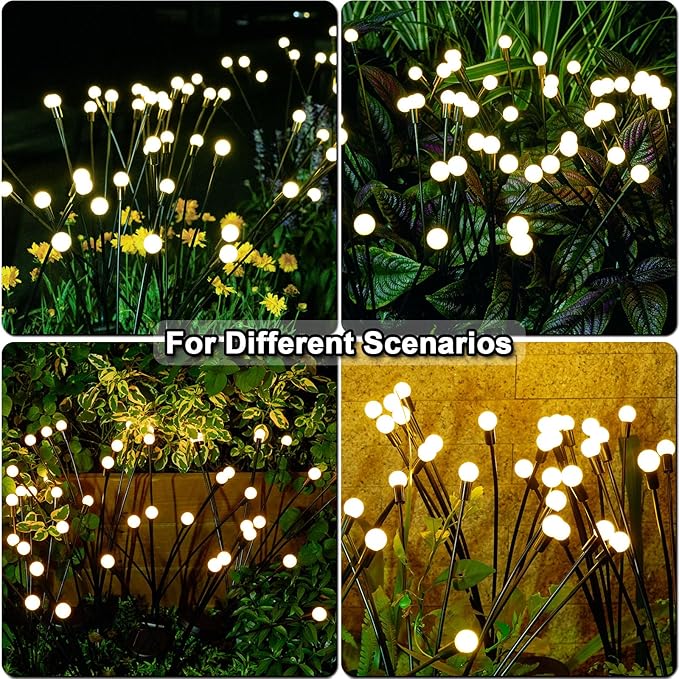 4Pack 32LED Spring Solar Swaying Lights Outdoor Solar Powered Firefly Lights Garden Decor Waterproof Pathway Light Sway by Wind Landscape Lights Warm Yellow for Pathway Lawn Patio Courtyard Decor