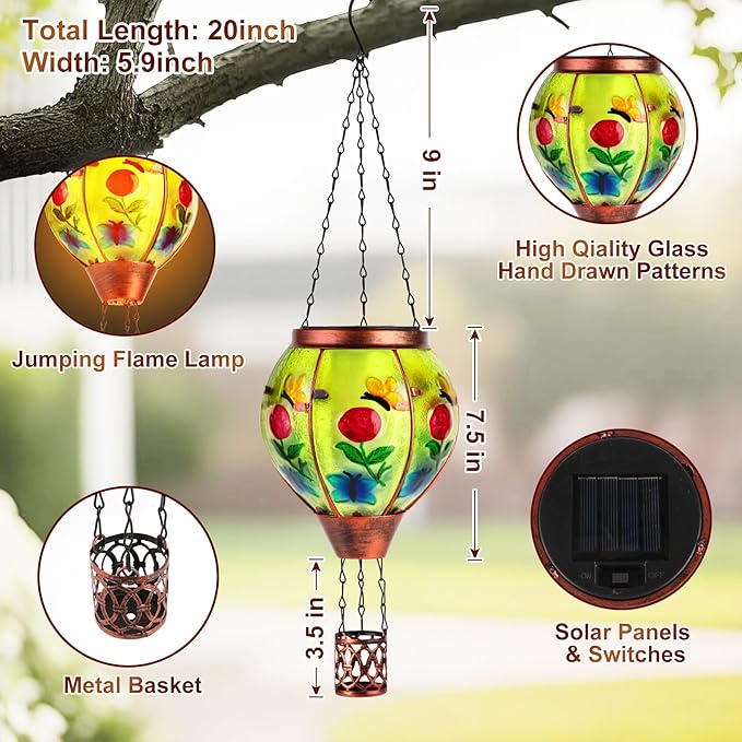 Butterfly Solar Hot Air Balloon Lantern,Outdoor Decor with Flame Lights Waterproof, Hanging for Garden Yard Lawn Patio, Unique Gifts for Women Mom Grandma Gardener for Mother'Day Christmas