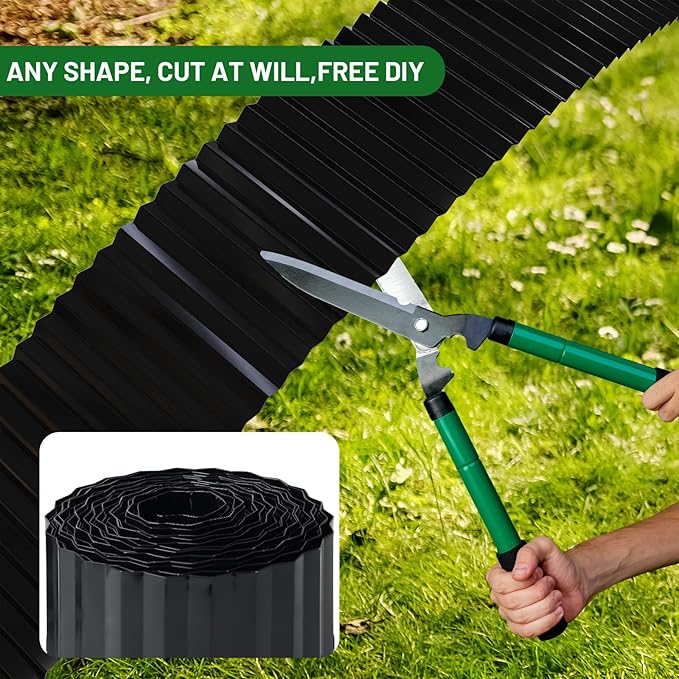 SnugNiture Corrugated Metal Garden Edging,6" x 20' Sturdy Lawn Edging Border,Landscape Edging Border for Lawn, Flower Bed,Garden and Yard(Black)