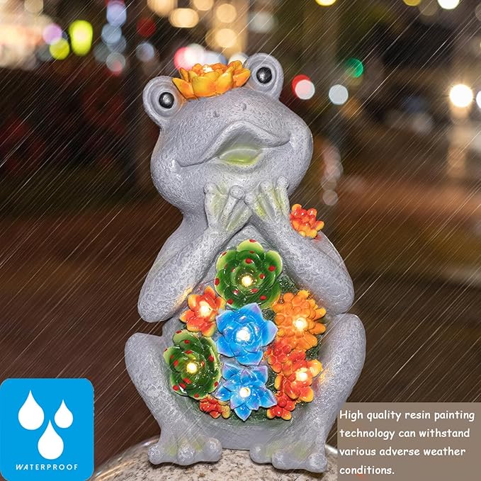 Frog Solar Figurine Light Statue Outdoor Gardening Gifts Decoration Garden Frogs Yard Decor Lamp With 8 Led Lights And Succulent Waterproof Patio Lawn Decor Housewarming Frog Gifts For Women