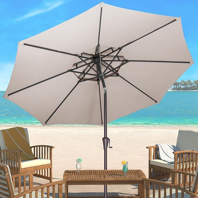 9" Outdoor Patio Umbrella - Double Top Table Umbrella Waterprool UV Protection, Sombrillas de Patio with Push Button Tilt&Crank, Sun Umbrella for Pool, Porch, Garden, Backyard(Taupe)