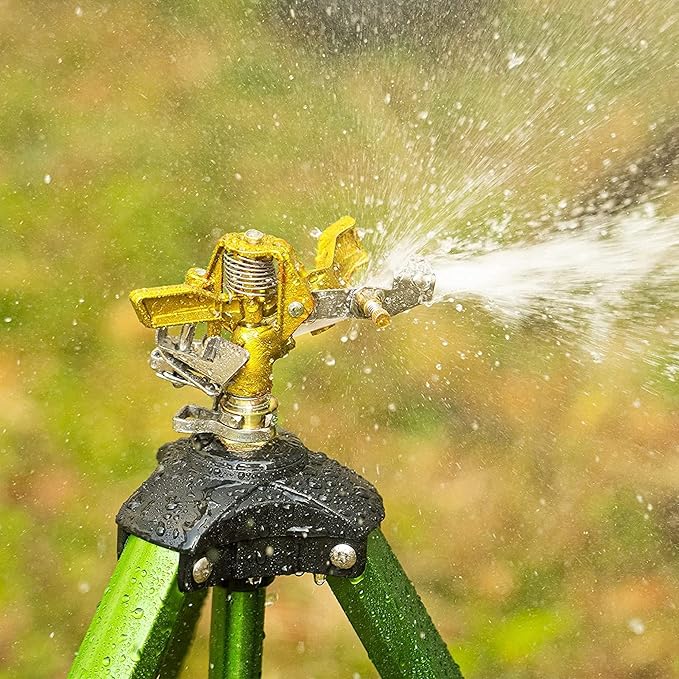 Biswing Impact Sprinkler Head on Tripod Base, Extends Up to 50 Inch Heavy Duty Lawn Sprinkler, 360 Degree Large Area Irrigation, Adjustable Coverage Brass Nozzle Alloy Metal Tower Sprinkler, 2 Pack