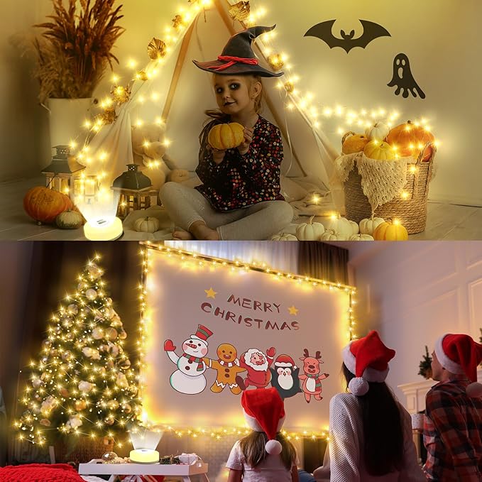 Camping String Lights, 4 in 1 Quick Storage 32.8FT Rechargeable Tent Lights with 6 Modes Hanging Waterproof Camp Lamp Camping Essentials for AwnTent Hiking Yard Garden Bedroom Festival -Warm White