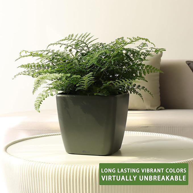 Dexceder 9x8 Self Watering Planter Indoor Outdoor, Inner Mat Design, Thickened Table Flower Plant Pot with Water Level Indicator (Slate Gray Matte)