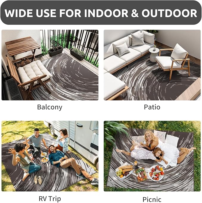 COCOER Modern Outdoor Rug 8x10 Reversible-Waterproof Outdoor Patio Rug-Quick Dry Outdoor Area Rugs Indoor Outdoor Rugs-Outside Rug Patio Decor for Porch Deck Balcony Backyard