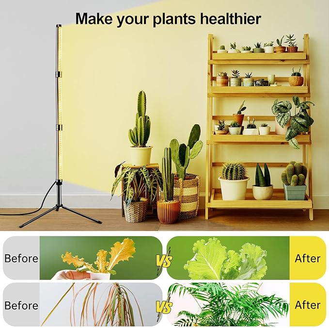 Grow Lights for Indoor Plants, Height Adjustable with On/Off Switch and Timer, Vertical Plants Grow Light for Indoor Plant Growth and Flowering