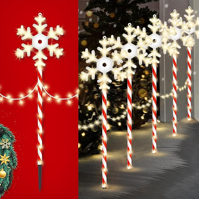 Christmas Pathway Lights Snowflake Outdoor 10PK 28inch 250LED 8 Modes Yard Decoration Flashing Waterproof Outdoor Lighted Up Christmas Light Decor for Garden Yard (Red)