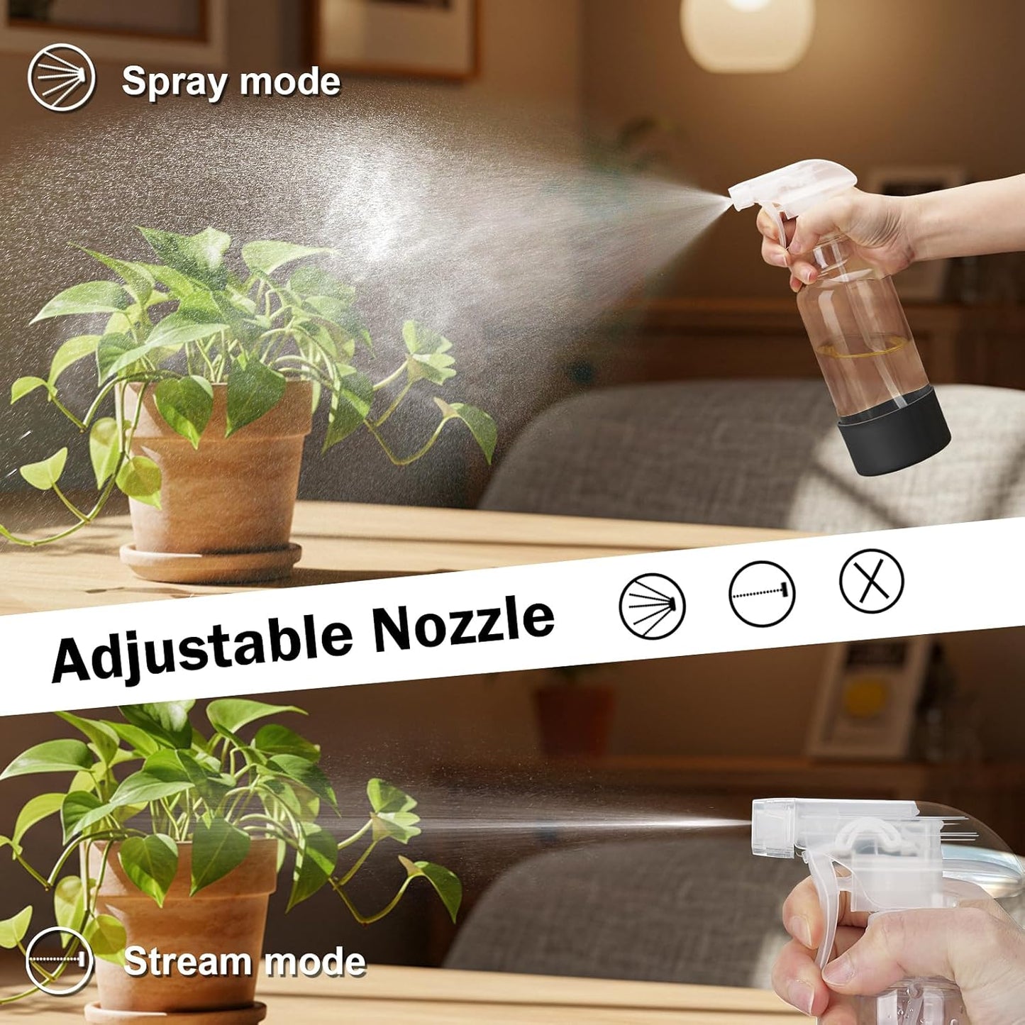 Glass Spray Bottles with Silicone Sleeve 16.9oz 2 Pack Empty Spray Bottle for Hair Mist/Stream Spraying for Cleaning Solutions, Plants, Essential Oils (clear-grey&black)