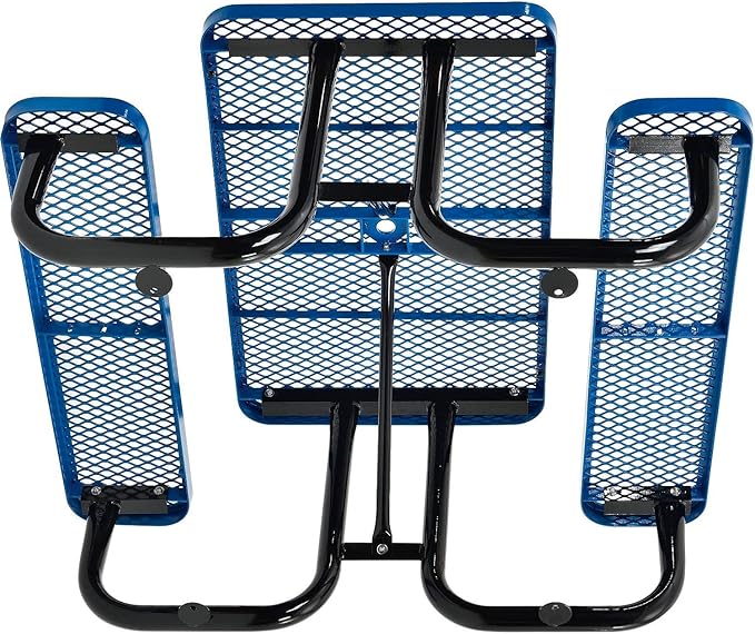 Global Industrial 4' Rectangular Expanded Metal Picnic Table, 48" L x 62" W,Blue