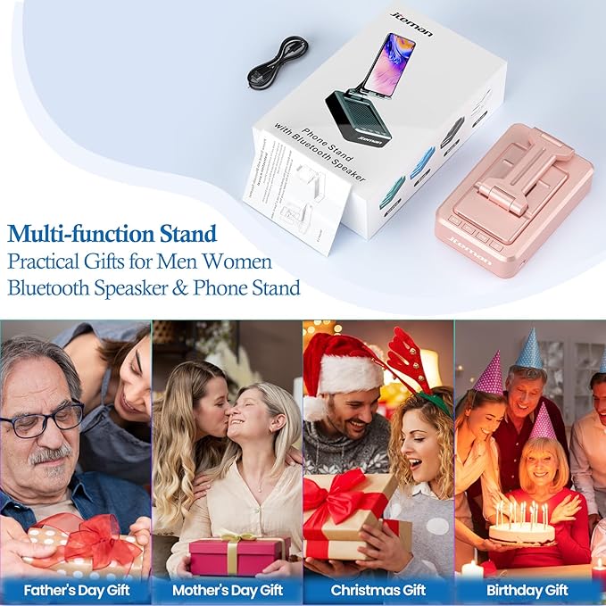 JTEMAN Portable Wireless Bluetooth Speakers with Phone Stand,Gifts for Women and Men,Birthday Christmas for Women Men,Kitchen Gadgets for Men,Compatible for iPhone/Samsung/Mini iPad - Pink