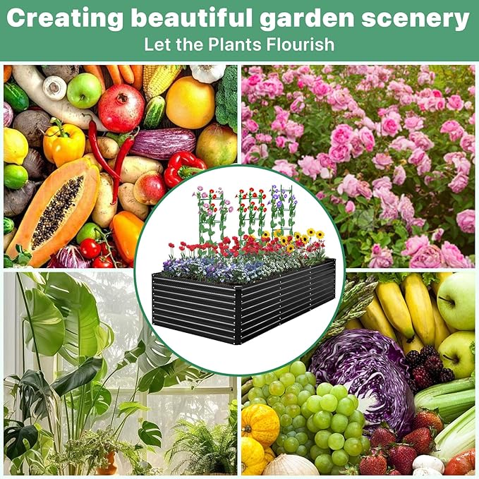 8×4×2ft Galvanized Metal Raised Garden Bed, Metal Planter Kit Box Outdoor for Deep-Rooted Vegetables, Flowers, Green and Herbs