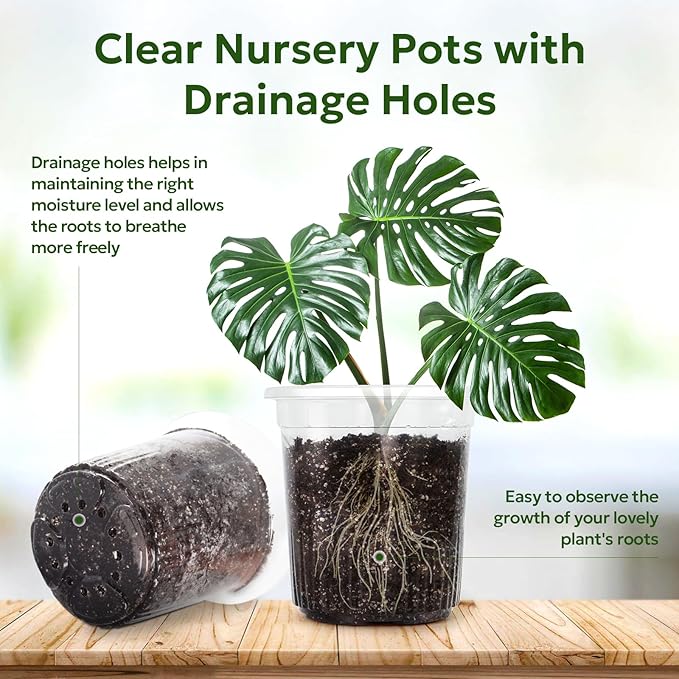 1 Gallon Reinforced Clear Nursery Pots with Drainage Hole, 30 Packs, 6.7 Inch Transparent Pots for Seedlings, Indoor/Outdoor Plants, Veggies, Flowers, and Professional Nursery Use