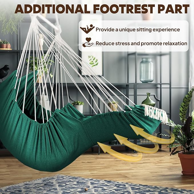Chihee Hammock Chair Hanging Chair with Foot Rest 2 Cushions Max 500lbs Robust Metal Spreader Bar Collapsible Easy Storage Soft Cotton Swing Chair Strong Strap Iron Carabiner Side Pocket Included