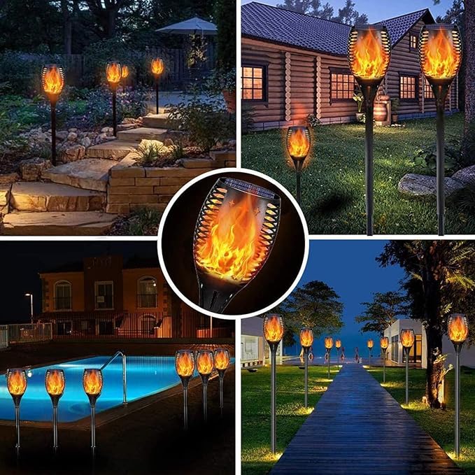 YoungPower Solar Outdoor Torch Lights Flickering Flame, 43" Outdoor Path Lights Waterproof Torch for Garden Yard Patio, 8 Pack