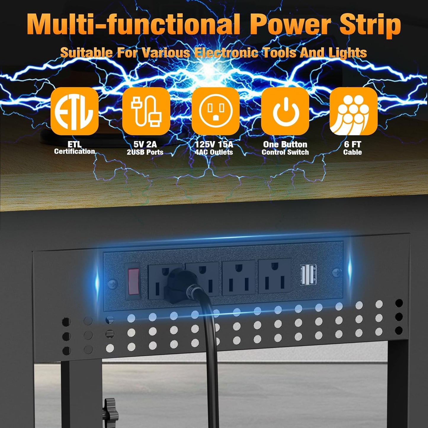 83" Heavy Duty Work Bench with Wheels, Adjustable Height 3000 Lbs Garage Workbench w/Pegboard Pad & Power Outlets, Portable Mobile Tool Work Table for Woodworking Workshop Home Office (83" L)