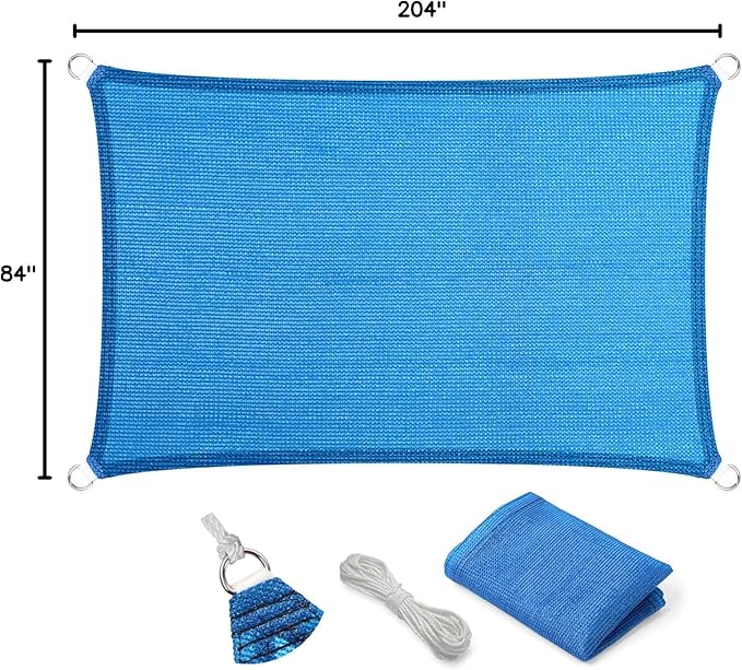 Eden's Decor Straight Flat-Edged Sun Shade Sail Rectangular 7' x 17' Blue UV-Blocking Outdoor Canopy Fabric Cloth Awning for Pergola Patio Garden Backyard Custom Size