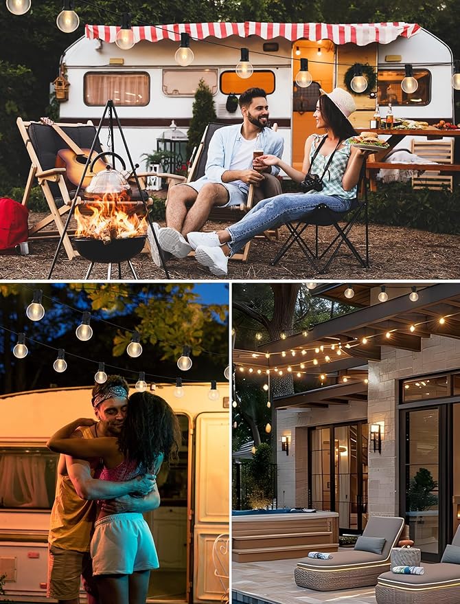 100FT String Lights, G40 Outdoor String Lights Edison Light Bulbs Clear Globe Lights for Backyard Patio Lights Indoor/Outdoor Commercial Decoration -5 Watt/120 Voltage/E12 Base -Black Wire