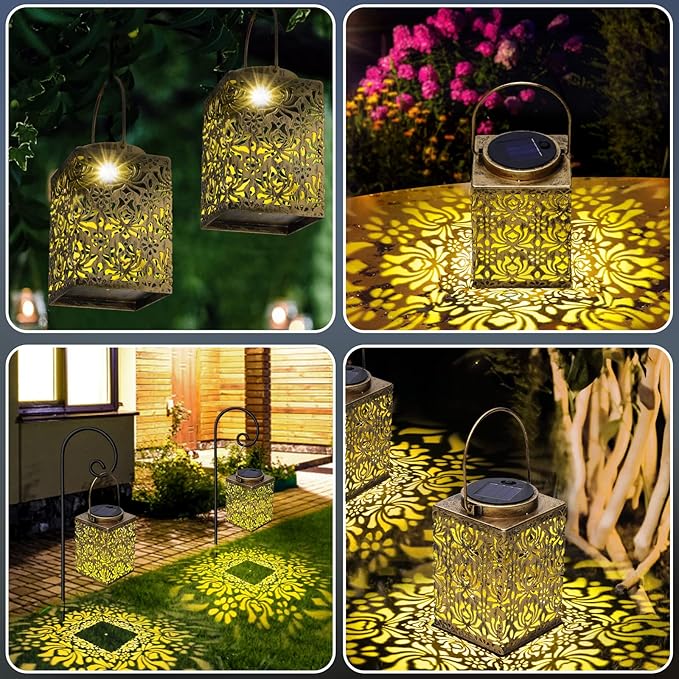 2 Pack Solar Lanterns Outdoor Waterproof - Metal Solar Garden Lights for Patio Porch Yard Garden Decor, Christmas Birthday Gifts for Women (Bronze)