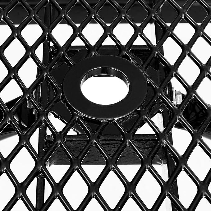 Global Industrial 8'L Rectangular Picnic Table, ADA Compliant, Expanded Metal, Black Thermoplastic Coating, Attached Benches, 1-1/2” Umbrella Pole Hole, Outdoor-Rated