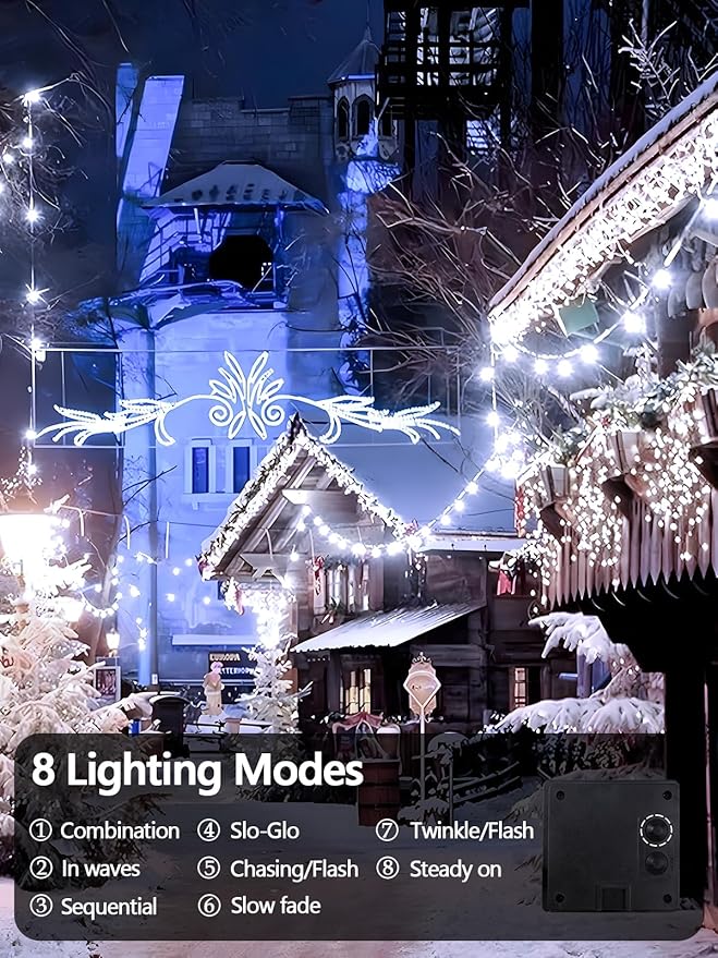 6 Pack 600 LED Solar String Lights for Outside, Solar Christmas Lights Outdoor Waterproof, Green Wire Twinkle Light with 8 Lighting Modes for Xmas Tree Wedding Party Garden Decorations (Cool White)