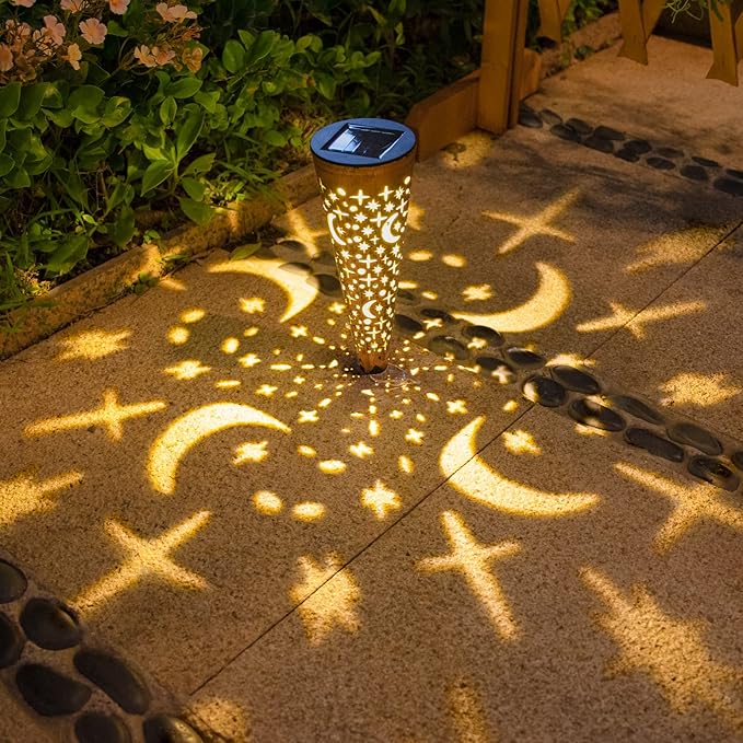 Go2garden Solar Lights Outdoor Decorative Stake Lights Waterproof with Moon Star for Patio, Pathway, Backyard, Outside Decorations, Lawn Ornaments,Garden Gifts (Copper, 6pack)