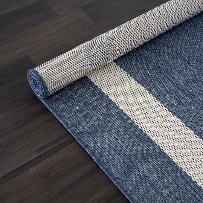 CAMILSON Outdoor Rug 8x10, Modern Outside Rugs for Patios Porches Waterproof Durable Washable Non-Shedding, Easy-to-Clean Indoor Outdoor Area Carpet (8 x 10, Bordered - Blue/White)