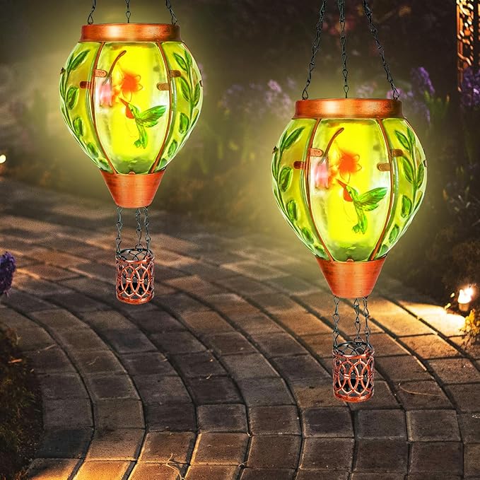 4 Pack Solar Hot Air Balloon Lantern with Flame,Hummingbird Outdoor Solar Lanterns for Outside Garden Yard Farmhouse Patio Pathway Decoration, Hummingbird Gifts for Women Grandma Mom - Hummingbird