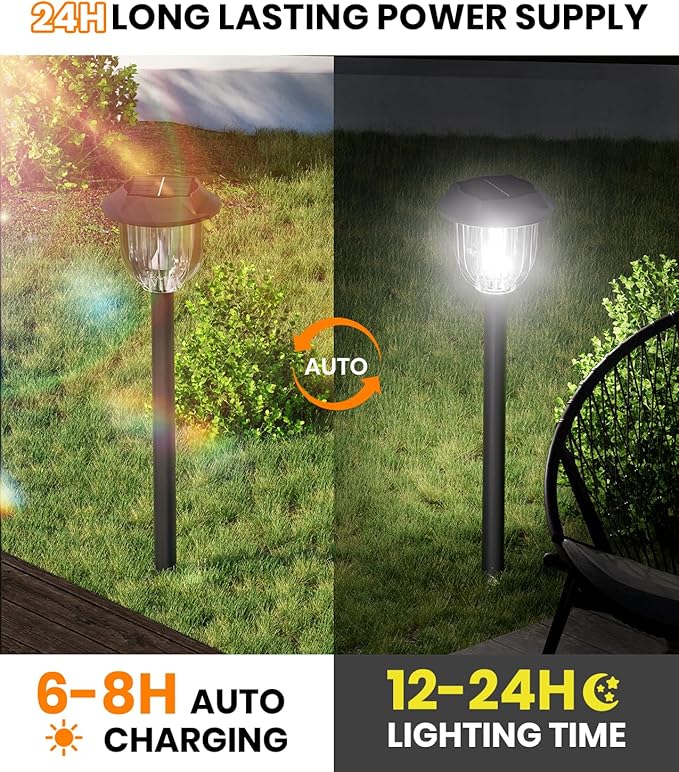 AOSEA 12000K 10 Pack Solar Lights Outdoor IP65 Waterproof,LED Solar Lights for Outside,Landscape Lighting,Garden Decorative for Yard,Patio,Landscape,Walkway,Sidewalk,Driveway,Lawn (Cold White)