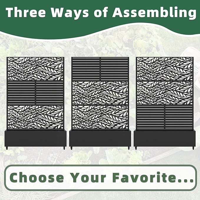 Casaphoria Metal Raised Garden Bed with Trellis and Wheels, 72"x47"x16" Planter Box for Climbing Plants, Vegetables & Vines, Features Drainage Holes and Privacy Screen, Black(Spring&Louvered)