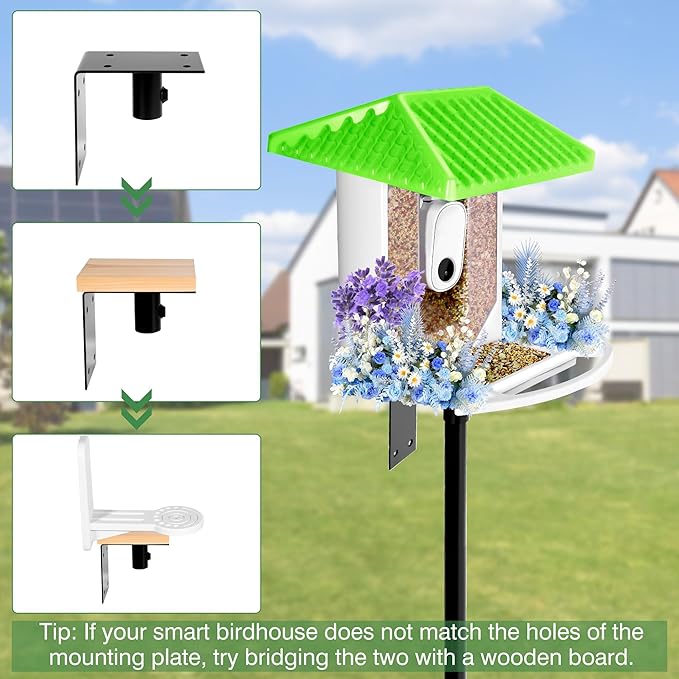 Bird House Pole, 95 Inch Heavy Duty Bird Feeder Pole Mount Kit for Outdoors, Adjustable Bird Feeding Stand, with 2-Hooks, 5-Prong Base for Birds Watching
