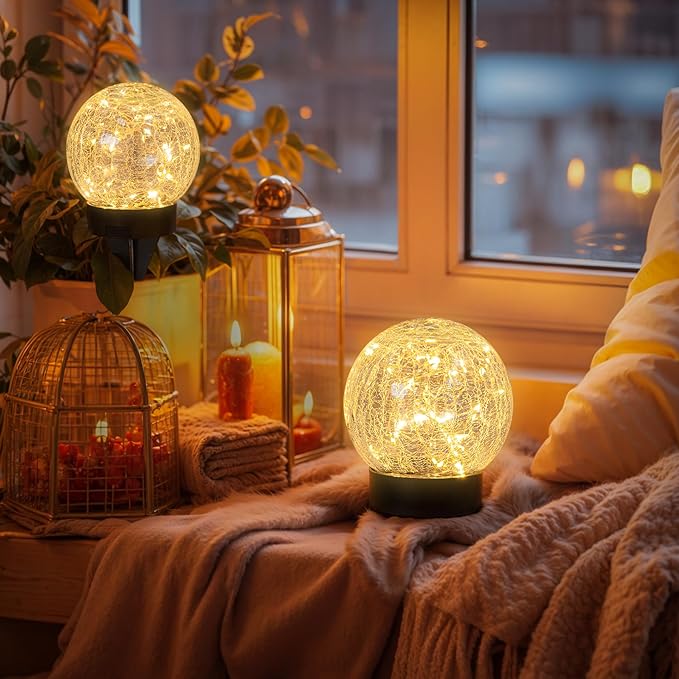 Beautyard Solar Globe Lights Outdoor USB Charged Garden Decor 3.94" Diameter 30LED 1000mAh Solar Globe Lights for Outdoor Indoor Mothers Day Gifts Holiday Decor(3.94'' Medium 4 Pack Warm White)