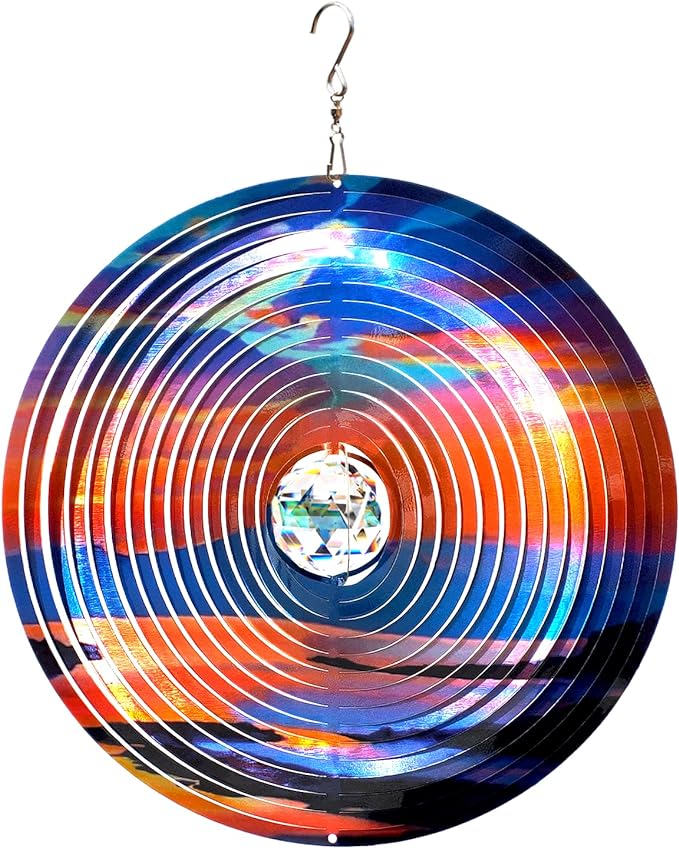 FONMY Mandala Wind Spinner w/Crystal Ball-Rosy Down 3D Stainless Steel Hanging Spinners Worth Gift Christmas Decoration Indoor/Outdoor Garden Décor Kinetic Yard Art 12 Inches Wind Sculpture