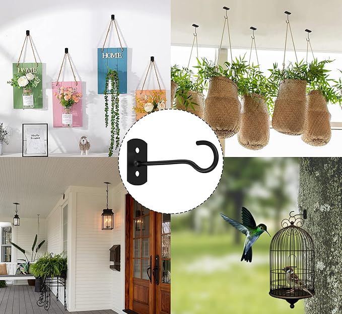 Hanging Plant Bracket 6inch Metal Plant Hook Shepherds Hook Decorative Wall Plant Hanger for Hanging Lanterns, Bird Feeder, Flower Basket, Home Decor Indoor & Outdoor 8 Pack Black