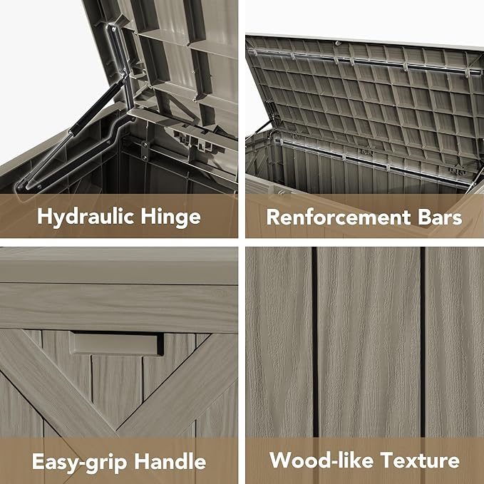 Devoko 120 Gallon Deck Box Resin Outdoor Storage Box Waterproof for Patio, Large Outdoor Storage Bench Lockable for Outside (Brown)