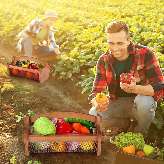 Garden Harvest Basket Mesh Storage with Handle Versatile Gardening Fruits Vegetables Gathering Basket Garden Supply Gardener Gift Spring for Washing Holding(Brown,13.4in)