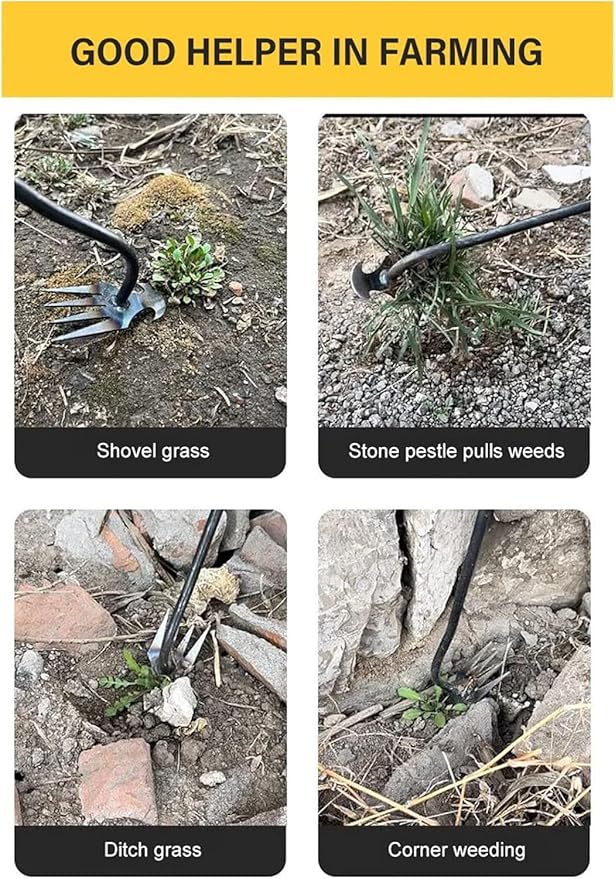 Weeding Artifact Uprooting Garden Weeding Tool, Upgraded Weed Removal Tool, Stainless Steel/Manganese Steel Weed Puller Manual Weeders for Home Gardening Yard Farmland (12in Stainless Steel (4Teeth))
