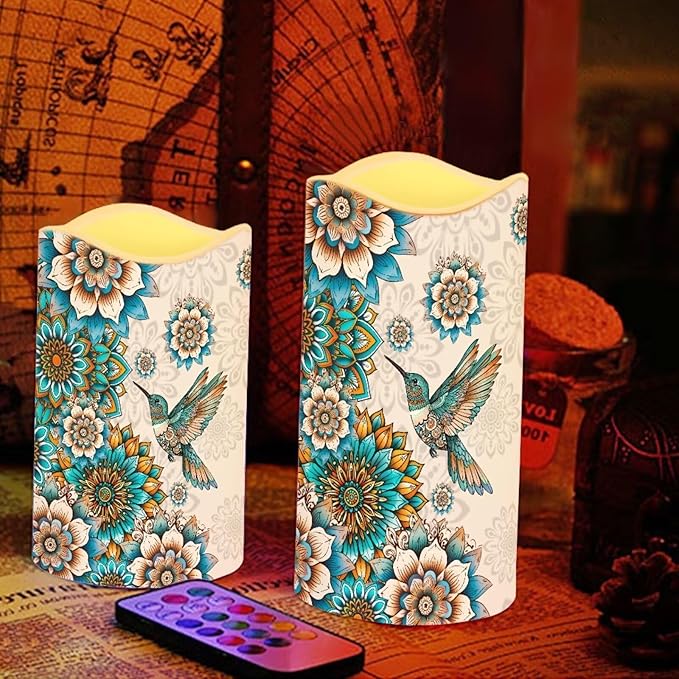 Ystardream Western Hummingbird Flameless Candles with Timer Led Candles Flickering 4 Candle Sets for Home Decor,18 Key Remote Control,Dancing Flames, True Wax, Battery Powered.