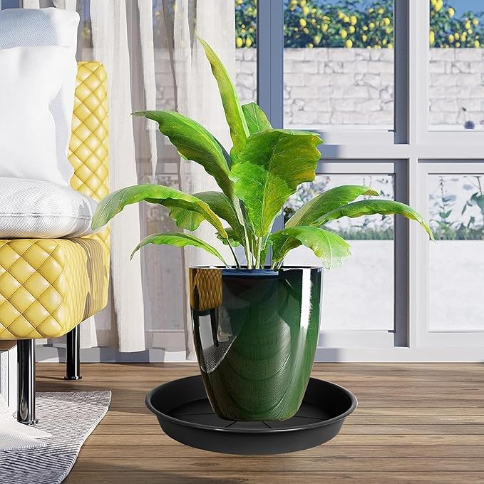 2 Pack of Plant Saucer 14 inch, Black Plastic Flower Plant Pot Saucer, Heavy Duty Plant Drip Trays Saucers for Indoor, Plant Water Tray for Planters
