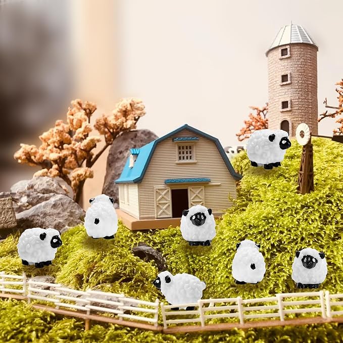 Bbiamsleep 105 Pcs Mini Sheep Figurines Miniature Sheep Tiny Sheep Mini Plastic Sheep Mini Resin Figurine for Fairy Garden Micro Landscape Decor Cake Topper