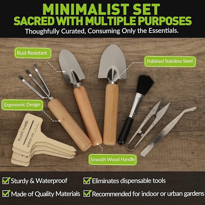 Indoor Garden Tools for Gardening - KiiZYS 12-Piece Small Garden Tools Set - Indoor Gardening Gifts for Women - Mini Hand Tools House Plant Tool