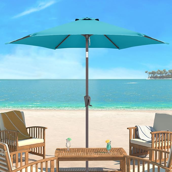 9ft Outdoor Patio Umbrella - Table Umbrella Waterprool UV Protection, Sombrillas de Patio with Push Button Tilt&Crank, Sun Umbrella for Pool, Porch, Garden, Deck, Backyard(Sky Blue)