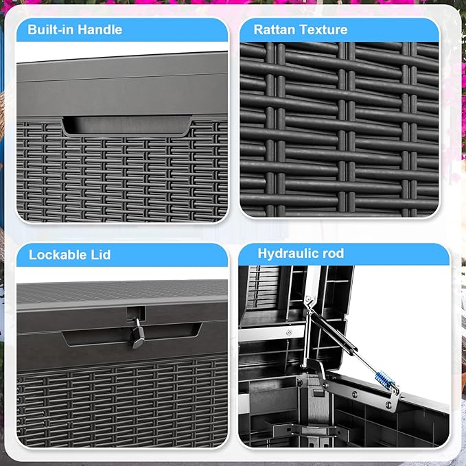 260 Gallon Waterproof Outdoor Storage Box,Large Resin Deck Box,Lockable Outside Storage Box Container for Patio Furniure,Garden,Tools (260 Gallon,Black)