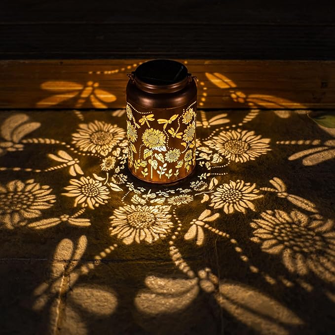 2pack Solar Lanterns Lights Outdoor Hanging Lantern Waterproof Metal LED Dragonfly Christmas Decor Gifts for Women Mom Grandma Solar Light for Garden,Yard,Patio, Lawn,Pathway,Landscape