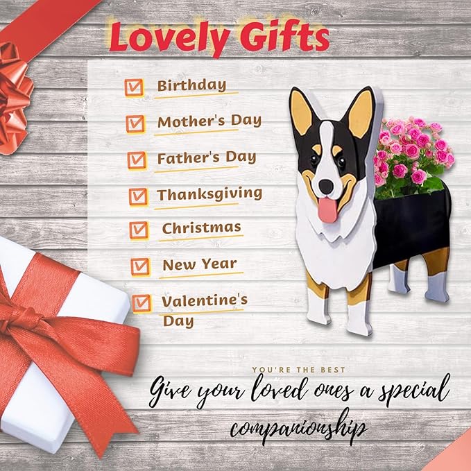 Concepts Welsh Corgi Dog Planter Plant Pots,Cute Garden Dog Flower Planter,Dog Planters Birthday Gifts for Women,Office,Indoor/Outdoor Decor (9.45 * 5.51 * 13.35in)