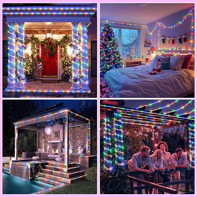 Rope Lights for Outside, 164FT 500 LED Rope Lights Outdoor/Indoor with Waterproof 8 Modes, Connectable Plug in Christmas Tree Light for Home Pool Garden Party Holiday Decorations, Multicolor