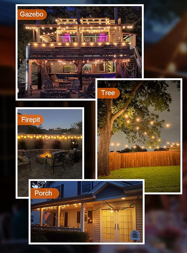 GPATIO Outdoor String Lights, 60FT Waterproof Patio Lights with 32 Hanging Globe ST38 Bulbs, 2700k Shatterproof for Backyard Gazebo Porch Garden Commerical Outside Decor