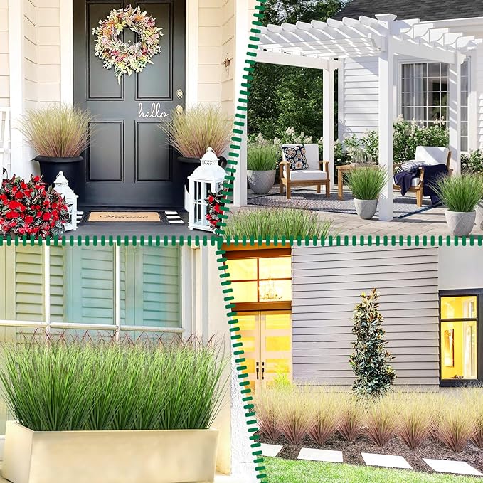 48Pcs Artificial Grass Plants Faux Shrubs Wheat Grass Fake Tall Grass Plants for Outdoor Decor Greenery Stems Weed for Room Indoor Home Decor(Green Red Tail