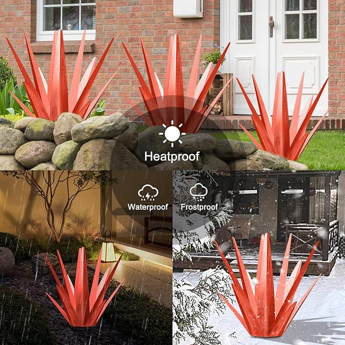 Enlarge Metal Plants Tequila Rustic Sculpture, Outdoor Patio Yard, Home Decor Hand Painted Agave Garden Statue, Outdoor Lawn Ornaments Yard Stakes for Mom Gift (1 RED Large)